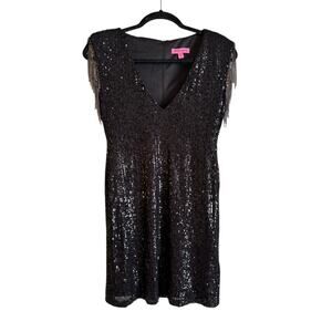Betsey Johnson Sequin Black Mini Dress Size M Cocktail Party Holiday LBD